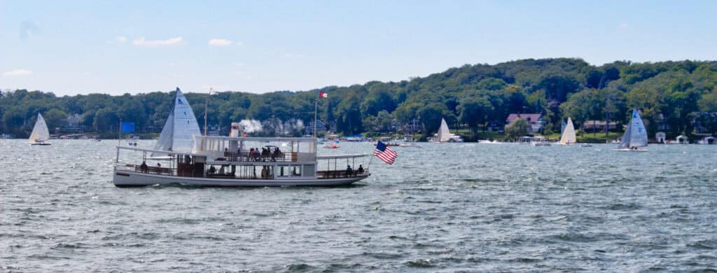 Polaris on Geneva Lake overlooking a sailing race