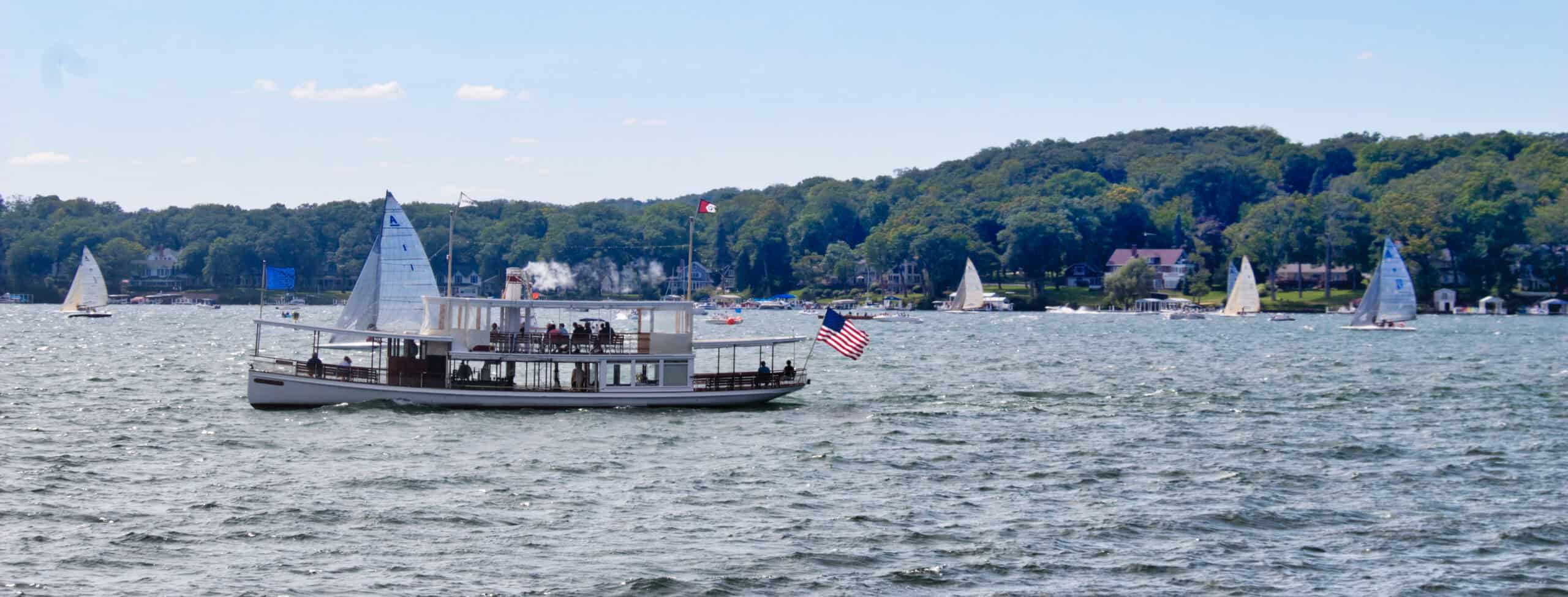 Polaris on Geneva Lake overlooking a sailing race