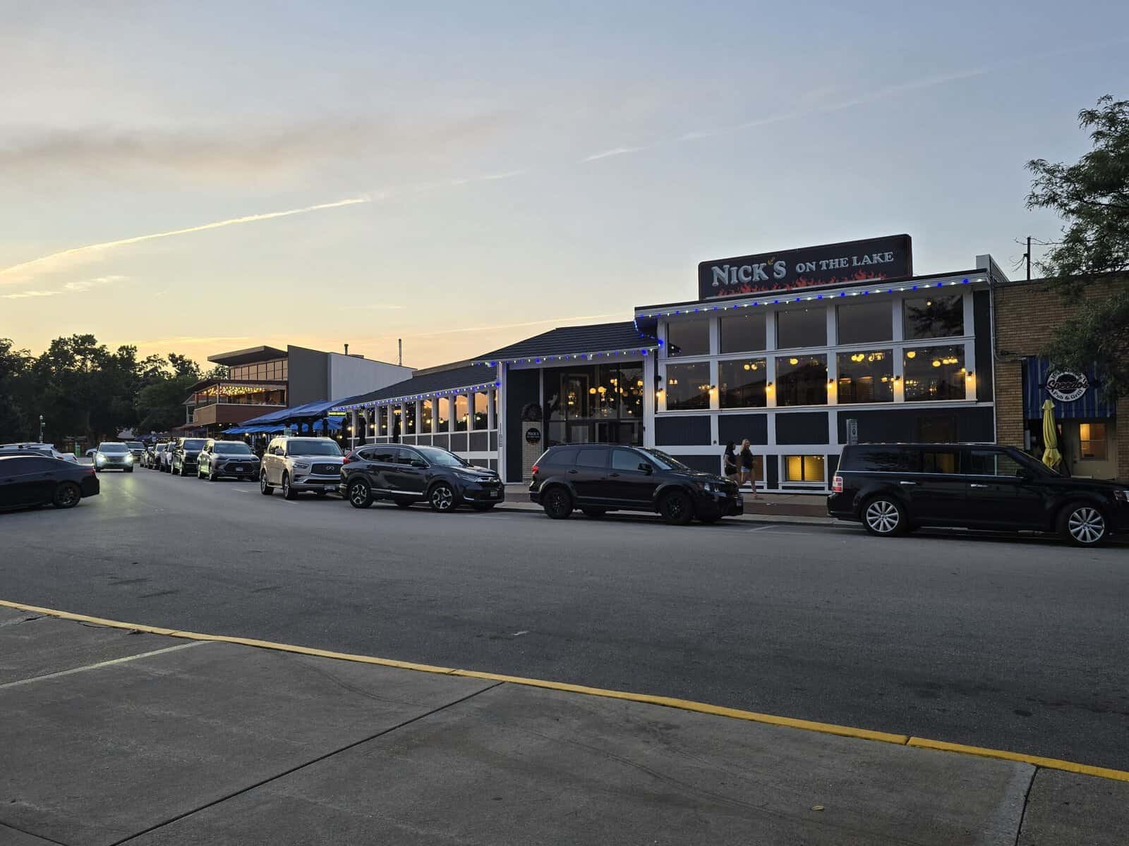 Nick's on the Lake on Wrigley Drive at sunset