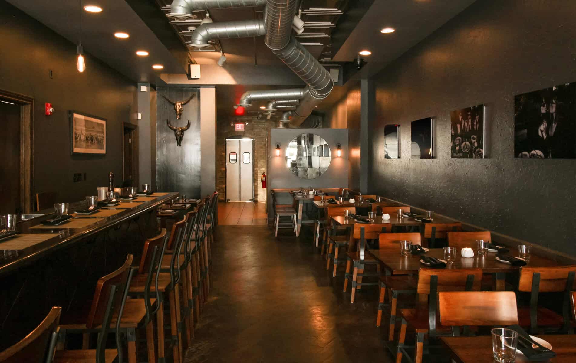 Sopra Bistro's long bar and dining room on Main Street