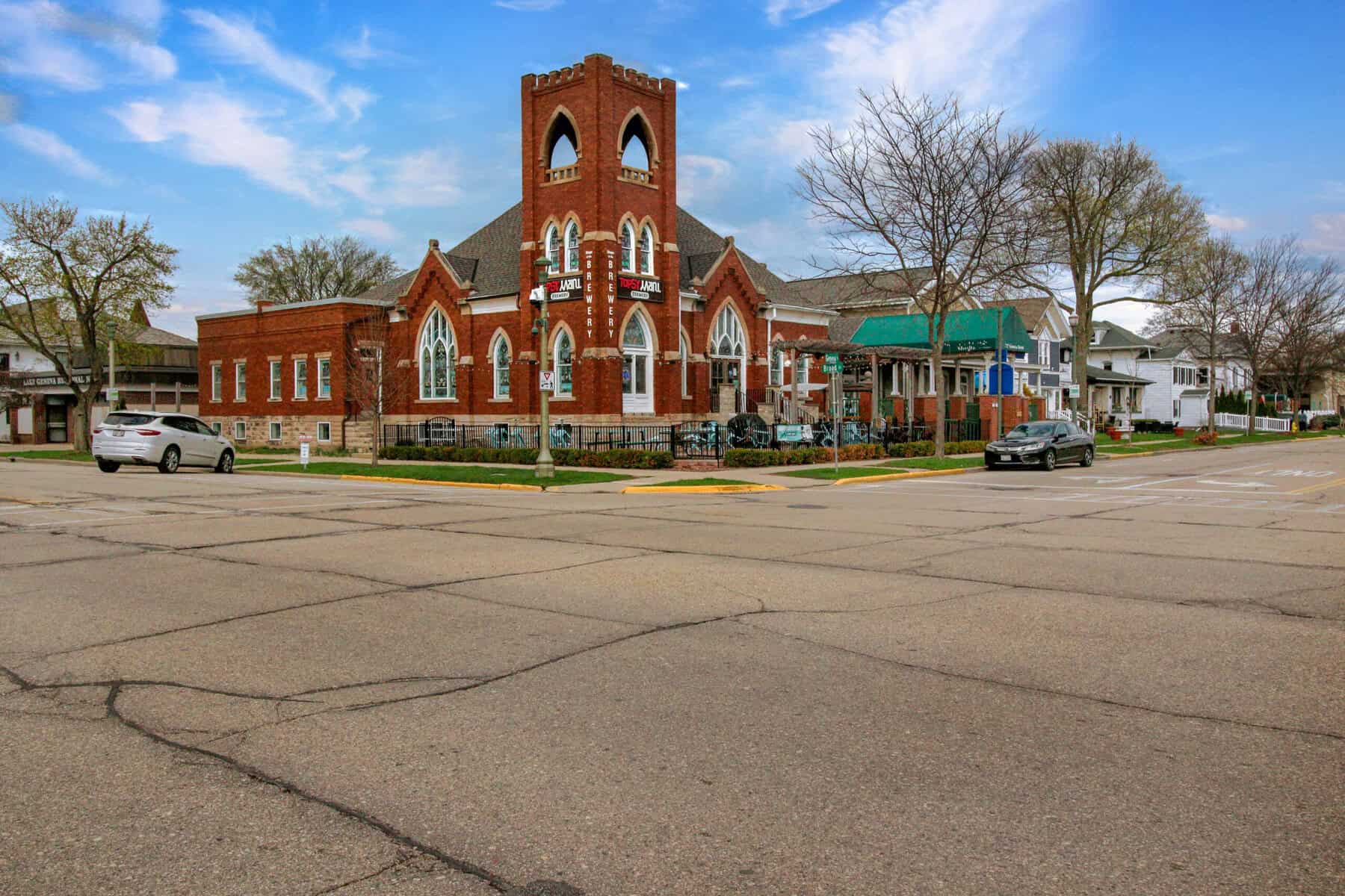 Topsy Turvy Brewery in a former brick church at Geneva and Broad streets