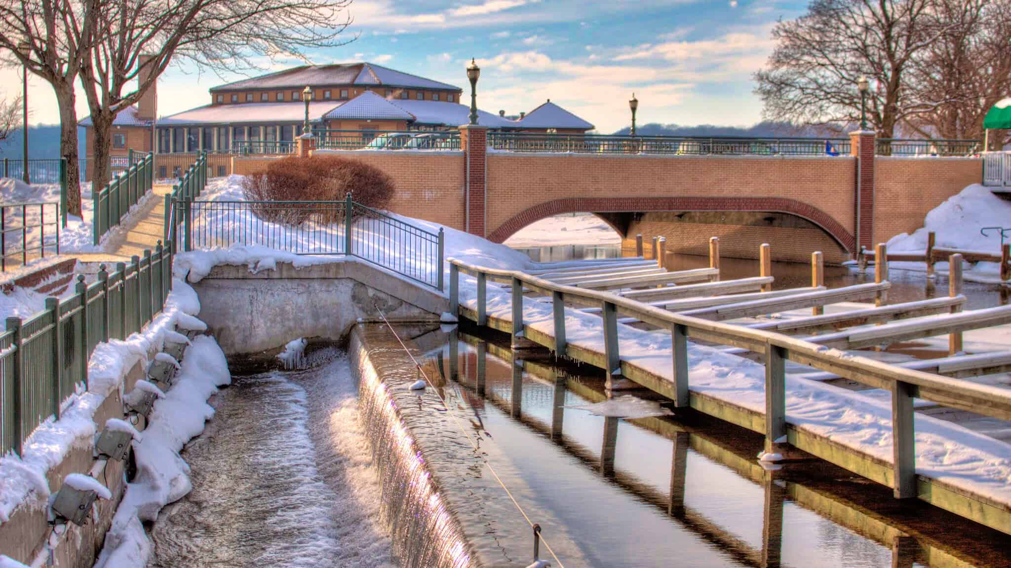 The Riviera and the White River spillway in winter